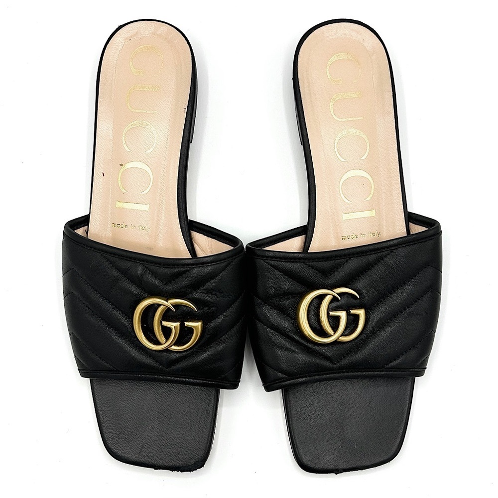 Gucci Marmont GG Matelasse Jolie Sandals Slides Mules Leather Black 40